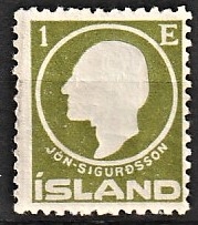 FRIMÆRKER ISLAND | 1911 - AFA 63 - Jòn Sigurdsson - 1 eyr olivegrøn - Ubrugt