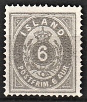 FRIMÆRKER ISLAND | 1875-76 - AFA 7 - 6 aur grå tk. 14 - Ubrugt U/lim