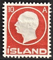 FRIMÆRKER ISLAND | 1912 - AFA 70 - Kong Frederik VIII - 10 aur rød - Ubrugt