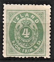FRIMÆRKER ISLAND | 1873 - AFA 1B - Tjeneste - 4 sk. grøn 12 tk. 1/2 - Ubrugt 