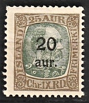 FRIMÆRKER ISLAND | 1921-22 - AFA 107 - Provisorier - 20/25 aur brun/grøn - Postfrisk