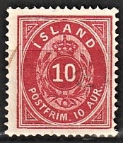 FRIMÆRKER ISLAND | 1875-76 - AFA 8 - 10 aur rosa tk. 14 - Stemplet