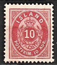 FRIMÆRKER ISLAND | 1875-76 - AFA 8B - 10 aur rosa tk. 12 3/4 - Stemplet