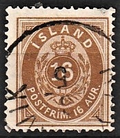 FRIMÆRKER ISLAND | 1875-76 - AFA 9 - 16 aur brun tk. 14 - Stemplet
