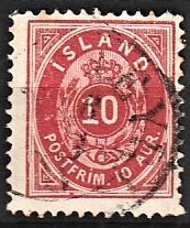 FRIMÆRKER ISLAND | 1875-76 - AFA 8B - 10 aur rosa tk. 12 3/4 - Stemplet