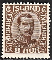 FRIMÆRKER ISLAND | 1920 - AFA 88 - Kong Christian X - 8 aur brun - Postfrisk