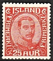 FRIMÆRKER ISLAND | 1921-22 - AFA 102 - Kong Christian X - 25 øre rød - Ubrugt