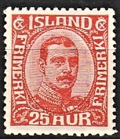 FRIMÆRKER ISLAND | 1921-22 - AFA 102 - Kong Christian X - 25 øre rød - Ubrugt