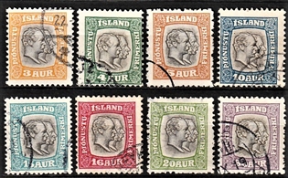 FRIMÆRKER ISLAND | 1907 - AFA 24-31 - Christian IX/Fr. VIII i komplet sæt 3-50 aur - Stemplet