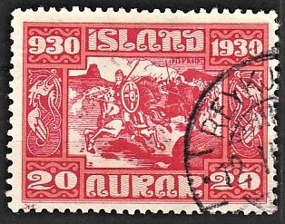 FRIMÆRKER ISLAND | 1930 - AFA 130 - Alting 1000 års jubilæum - 20 aur rød - Stemplet