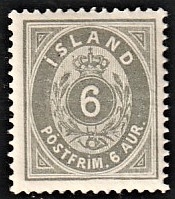 FRIMÆRKER ISLAND | 1875-76 - AFA 7 - 6 aur grå tk. 14 - Ubrugt 