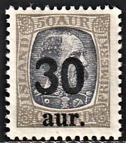 FRIMÆRKER ISLAND | 1925 - AFA 112 - Provisorier - 30/50 aur grå/blå - Ubrugt