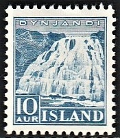 FRIMÆRKER ISLAND | 1935 - AFA 181 - Dynjandi vandfaldet - 10 aur blå - Ubrugt