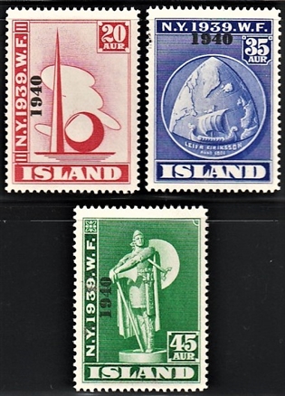 FRIMÆRKER ISLAND | 1940 - AFA 219-221 - Verdensudstilling overtryk 1940 - 20-45 aur - Postfrisk