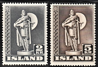 FRIMÆRKER ISLAND | 1940-43 - AFA 215, 231 - Thorfinn Karlsefni - 2 kr. + 5 kr. i sæt - Ubrugt