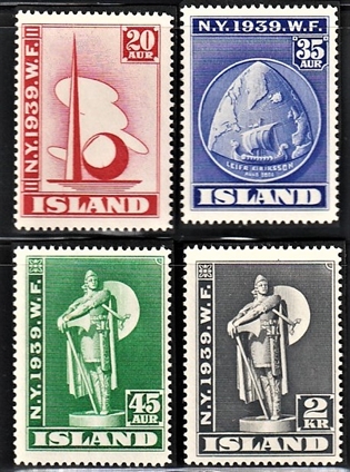FRIMÆRKER ISLAND | 1939 - AFA 206-209 - Verdensudstilling - 20 aur - 2 kr. i komplet sæt - Ubrugt
