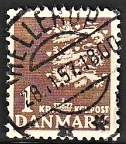 FRIMÆRKER DANMARK | 1946-47 - AFA 293 - Rigsvåben 1,00 Kr. brun - Lux Stemplet Hellerup