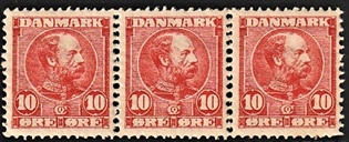 FRIMÆRKER DANMARK | 1904-05 - AFA 47 - Chr. IX 10 øre rød i 3-stribe - Postfrisk
