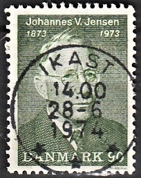 FRIMÆRKER DANMARK | 1973 - AFA 542 - Johannes V. Jensen - 90 øre grøn - Pragt Stemplet Ikast
