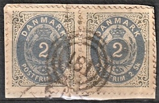 FRIMÆRKER DANMARK | 1871-74 - AFA 16 - 2 Skilling grå/blå i par - Stemplet