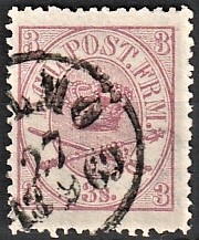 FRIMÆRKER DANMARK | 1864-70 - AFA 12 - 3 Skilling lilla Krone Scepter - Stemplet