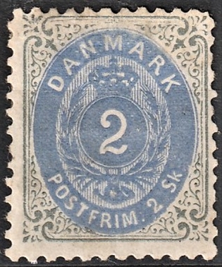 FRIMÆRKER DANMARK | 1870-71 - AFA 16A - 2 Skilling lys blågrøn/mørk ultramarin Linietakket - Ubrugt