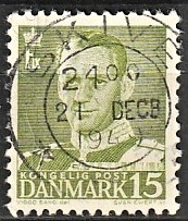 FRIMÆRKER DANMARK | 1948-50 - AFA 306 - Fr. IX 15 øre grøn - Lux Stemplet Skive