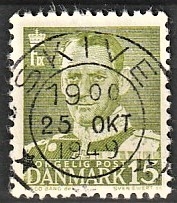FRIMÆRKER DANMARK | 1948-50 - AFA 306 - Fr. IX 15 øre grøn - Lux Stemplet Skive