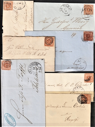 FRIMÆRKER DANMARK | 1854- | Dobbeltplanche med 15 stk. pæne skillingsbreve - Stemplet