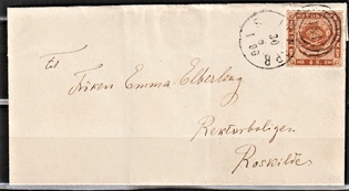FRIMÆRKER DANMARK | 1863 - AFA 9 - 4 Skilling brun på brev - Stemplet