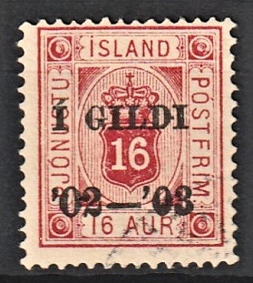 FRIMÆRKER ISLAND | 1902-03 - AFA 14 - Tjeneste I GILDI overtryk - 16 aur karmin tk. 14 - Stemplet