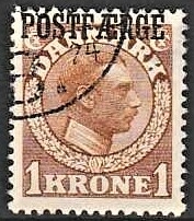 FRIMÆRKER DANMARK | 1919-20 - AFA 4 - 1 Kr. gulbrun Postfærge - Stemplet