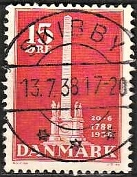FRIMÆRKER DANMARK | 1938 - AFA 244 - Stavnsbåndet 15 øre rød - Lux Stemplet Skibby