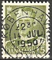 FRIMÆRKER DANMARK | 1948-50 - AFA 306 - Fr. IX 15 øre grøn - Lux Stemplet København