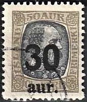 FRIMÆRKER ISLAND | 1925 - AFA 112 - Provisorier - 30/50 aur grå/blå - Stemplet