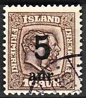 FRIMÆRKER ISLAND | 1921-22 - AFA 105 - Provisorier - 5/16 aur brun - Stemplet