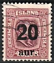 FRIMÆRKER ISLAND | 1921-22 - AFA 110 - Provisorier - 20/40 aur lillarød - Stemplet