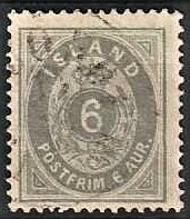 FRIMÆRKER ISLAND | 1875-76 - AFA 7 - 6 aur grå tk. 14 - Stemplet