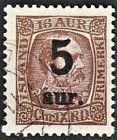 FRIMÆRKER ISLAND | 1921-22 - AFA 104 - Provisorier - 5/16 aur brun - Stemplet