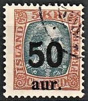 FRIMÆRKER ISLAND | 1925 - AFA 113 - Provisorier - 50 aur/5 kr. brun/grå - Stemplet