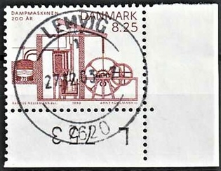 FRIMÆRKER DANMARK | 1990 - AFA 961 - Dampmaskinen 200 år. - 8,25 Kr. brunrød - Lux Stemplet Lemvig