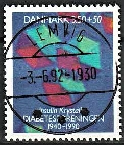 FRIMÆRKER DANMARK | 1990 - AFA 977 - Diabetesforeningen - 3,50 Kr. + 50 øre flerfarvet - Lux Stemplet Lemvig