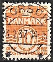 FRIMÆRKER DANMARK | 1933 - AFA 202 - Bølgelinie 10 øre orange type IA - Lux Stemplet Korsør