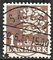 FRIMÆRKER DANMARK | 1946-47 - AFA 293 - Rigsvåben 1,00 Kr. brun - Lux Stemplet Skjern