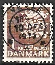 FRIMÆRKER DANMARK | 1946-47 - AFA 293 - Rigsvåben 1,00 Kr. brun - Lux Stemplet