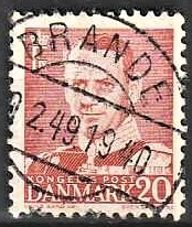 FRIMÆRKER DANMARK | 1948-50 - AFA 307 - Fr. IX 20 øre rød - Pragt Stemplet Brande