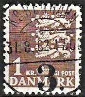 FRIMÆRKER DANMARK | 1946-47 - AFA 293 - Rigsvåben 1,00 Kr. brun - Lux Stemplet