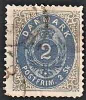 FRIMÆRKER DANMARK | 1871-74 - AFA 16 - 2 Skilling grå/blå - Stemplet
