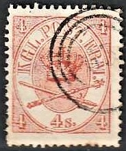 FRIMÆRKER DANMARK | 1864-70 - AFA 13 - 4 Skilling rød Krone Scepter - Stemplet