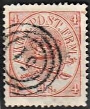 FRIMÆRKER DANMARK | 1864-70 - AFA 13 - 4 Skilling rød Krone Scepter - Stemplet